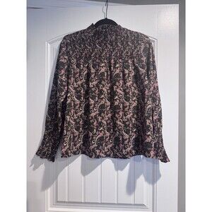 THML Women’s Paisley Long Sleeve Top, Mock Neck, Elasticized Front, Size Small